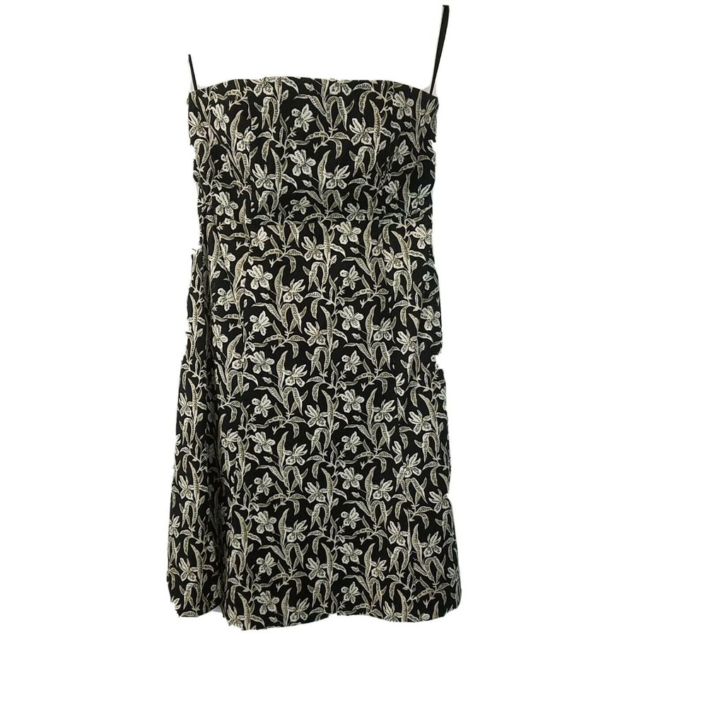 Gap Womens Size 6 Summer Strapless Dress Black & White Floral Back Zip Y2K